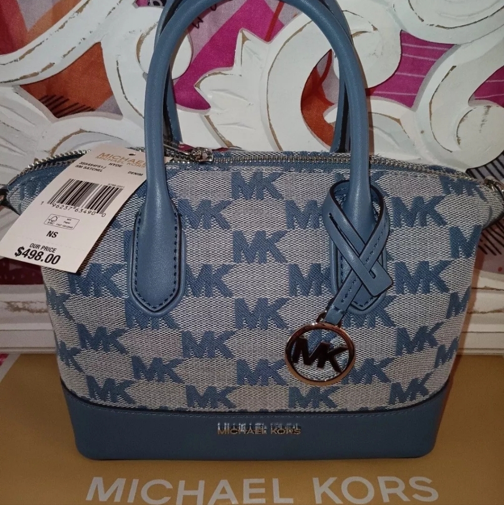 NEW! Michael Kors Hyde Small Satchel Crossbody Handbag MK Logo Jacquard